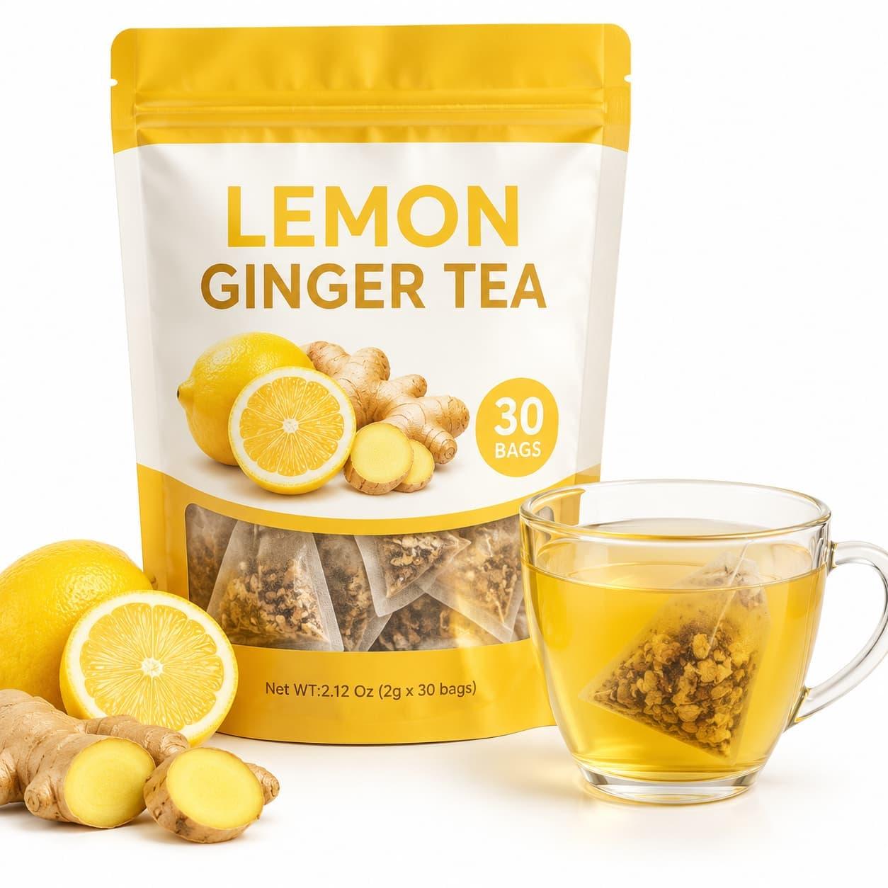 TEMU Lemon Ginger Tea Bags | 30-count Box (60g) Herbal Blend With Bright Citrus And Warm Spice Notes, Easy Hot Drink For Daily Enjoyment