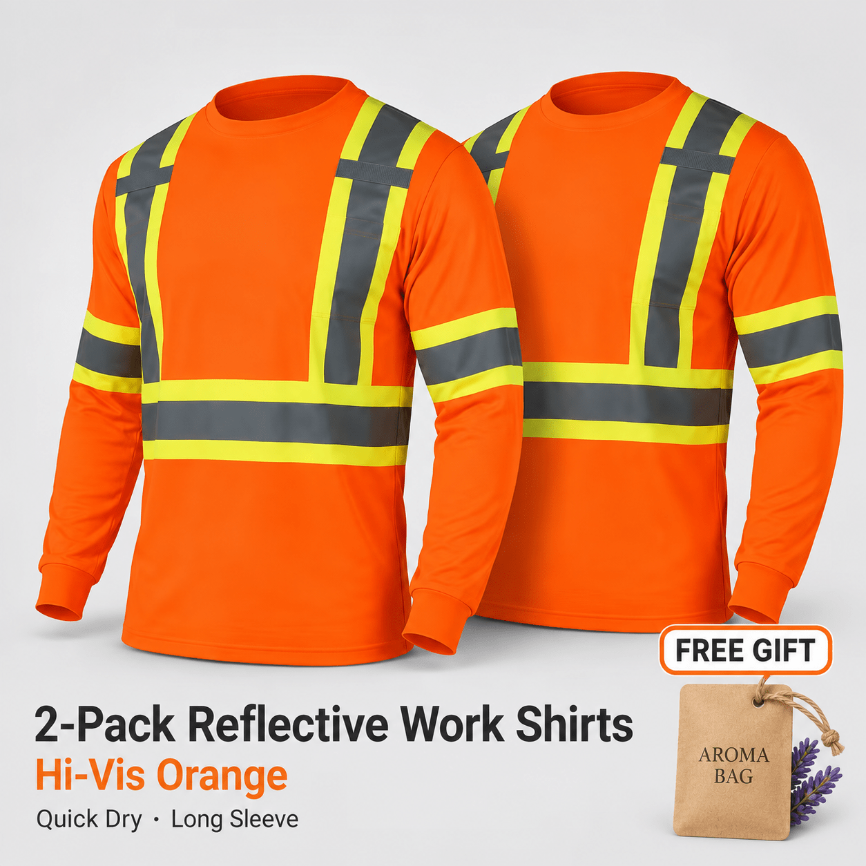 TEMU Safety T Shirt Reflective High Visibility 2 Packs Hi Vis Long Sleeve Construction Work Shirt With Bag