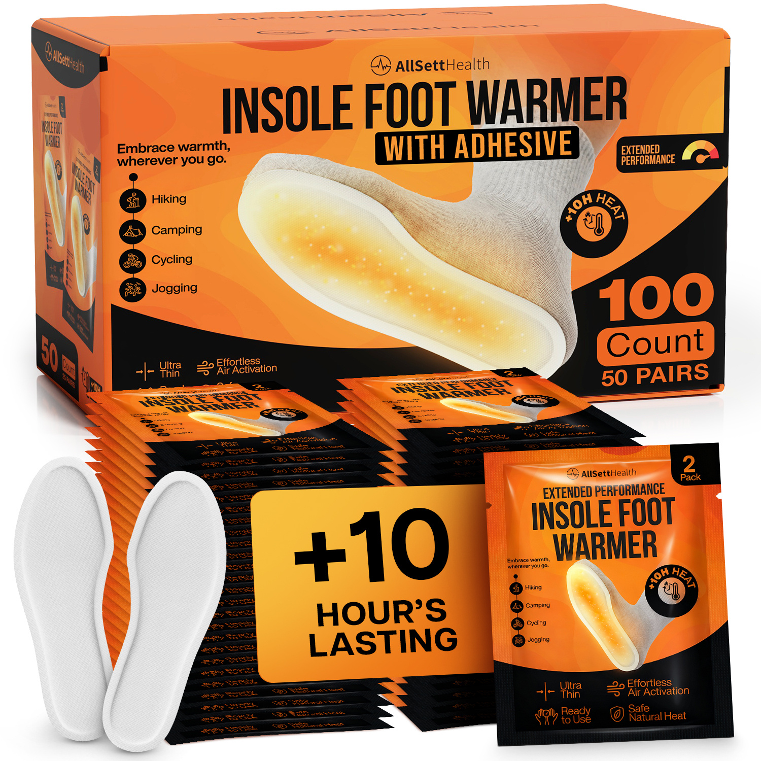 TEMU For Feet – 100 Pairs (200 Warmers) 10+ -adhesive , Foot Warmers Bulk, Ultra-thin Disposable Heat Pads For Shoes & Boots