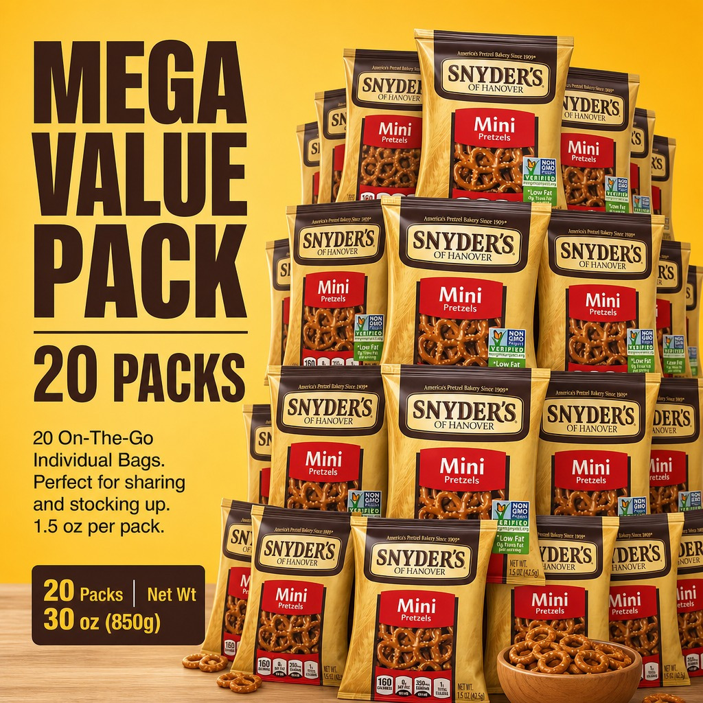 TEMU Snyder's Mini Pretzel Snack Packs, 1.5 Oz Bags (pack Of 20) — Classic Crispy Pretzels | Individually Wrapped For Convenience | Perfect For