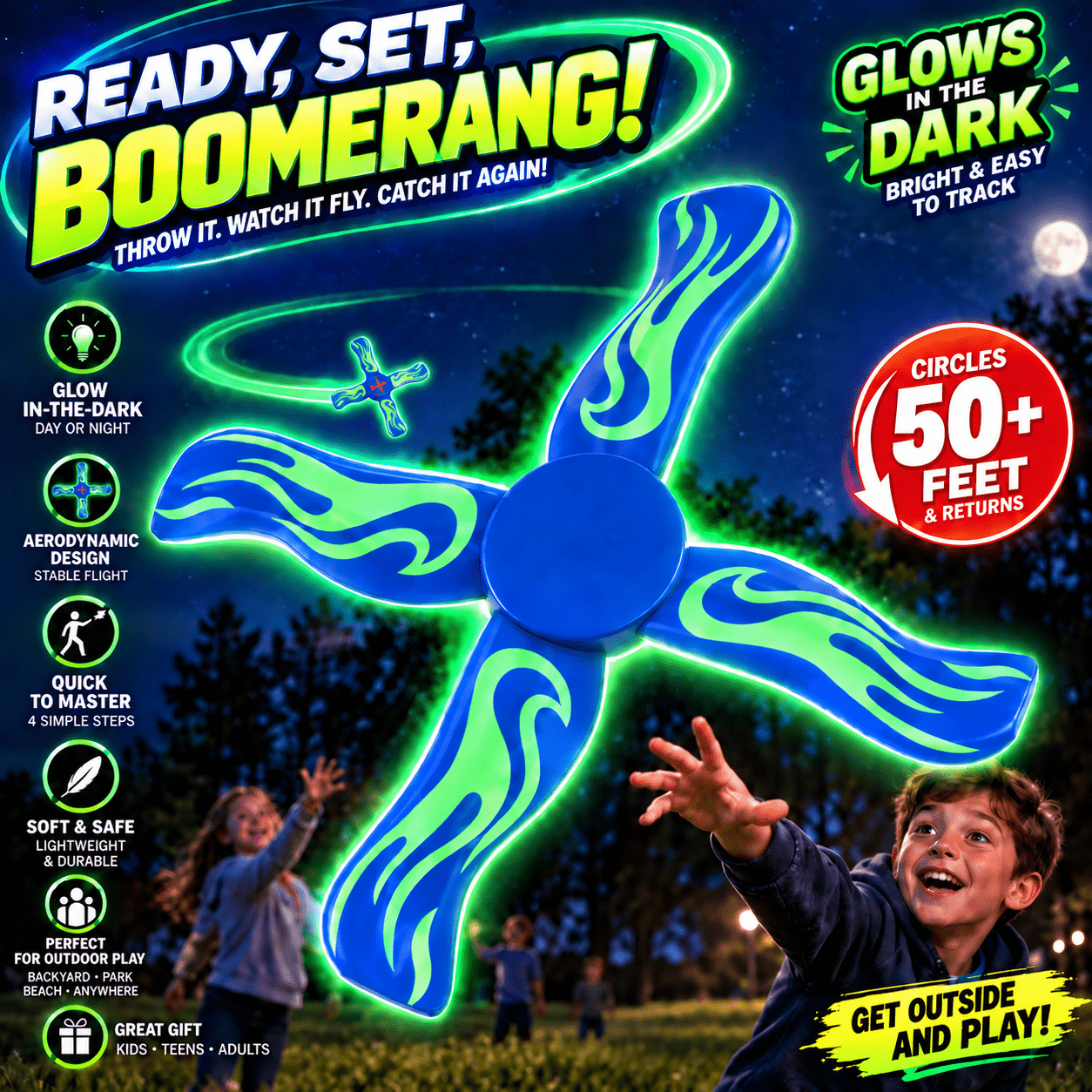 TEMU -the-dark Boomerang For Kids & Beginners, Soft Lightweight Outdoor , Easy-to-use Boomerang For Backyard, Beach & , Fun Gift For Kids, Teens &