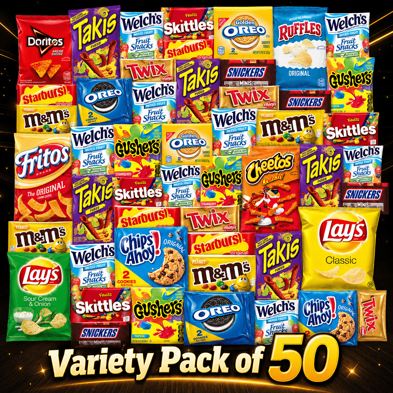 TEMU Halloween Variety Pack Of 50 Snacks & Treats – Large Assorted Candy, Cookie, Chips And Fruity Snacks Variety Box For Halloween Parties,