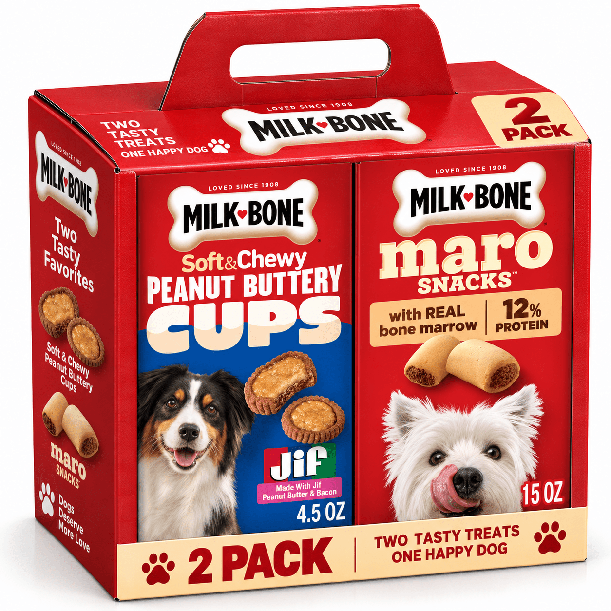 TEMU Small Dog Treats With Bone & Peanut Cups Filled Soft Dog Treats With Jif Peanut Butter & Real Bacon Pack, 15 Oz & 4.5 Oz Bags, 2 Pack