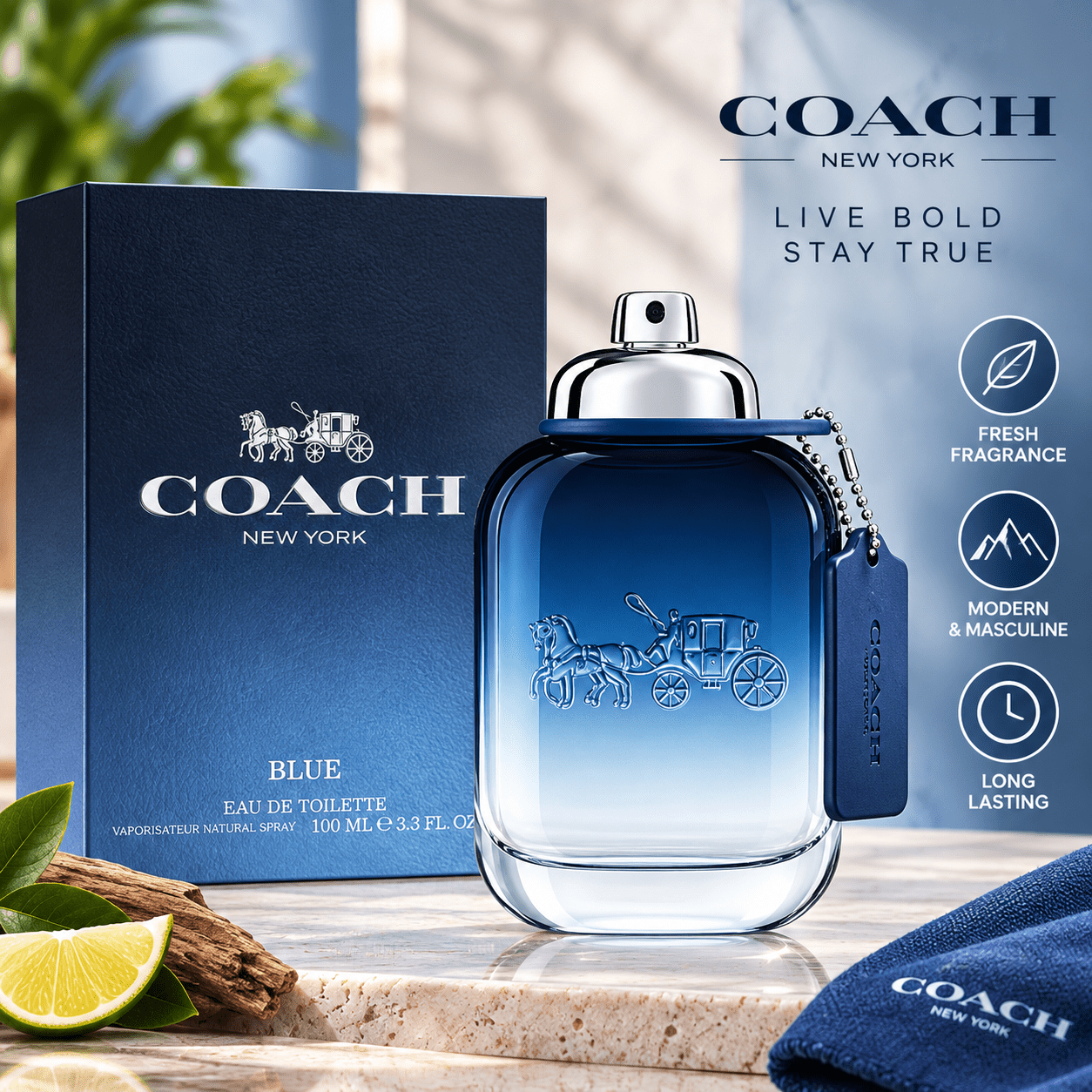 Coach Blue Eau De Toilette, Cologne for Men, 3.3 oz
