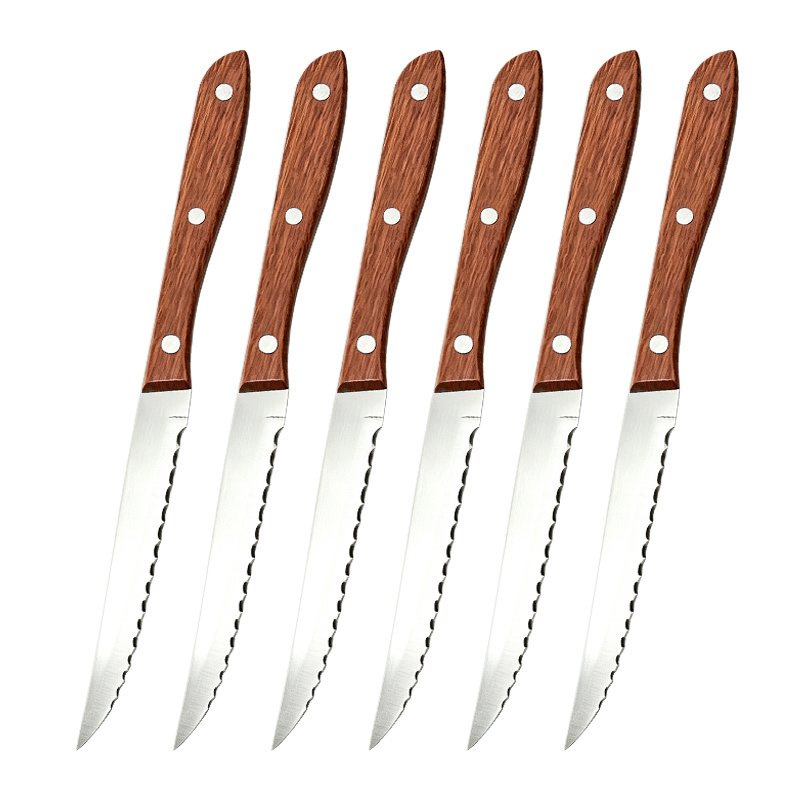 TEMU 6‑piece Steak Knife Set, Stainless Steel Serrated Steak Knives With Wood‑look Handle For Dinner Table