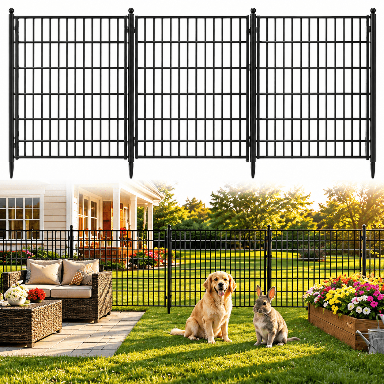 TEMU 10 Panel No Dig Garden Fence With Gate, 32/40/48in H X 25ft L, Outdoor Metal Garden Border & Animal Barrier For Yard, Patio, Flower Bed – Not