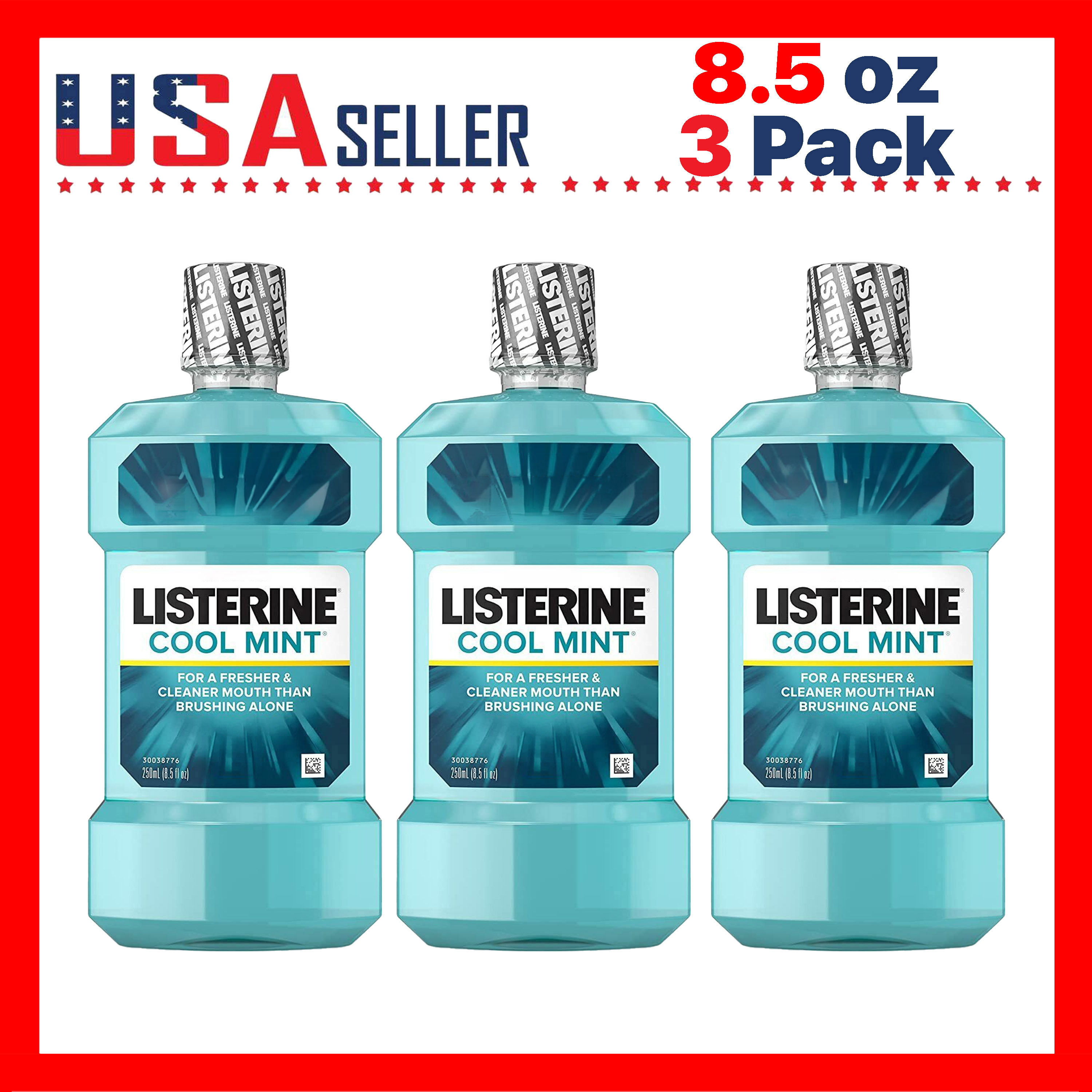 Listerine Cool Mint Mouthwash 8.5 Fl Oz (250 ml) 3-Pack Fresh Mint Oral Rinse for Daily Breath Freshness