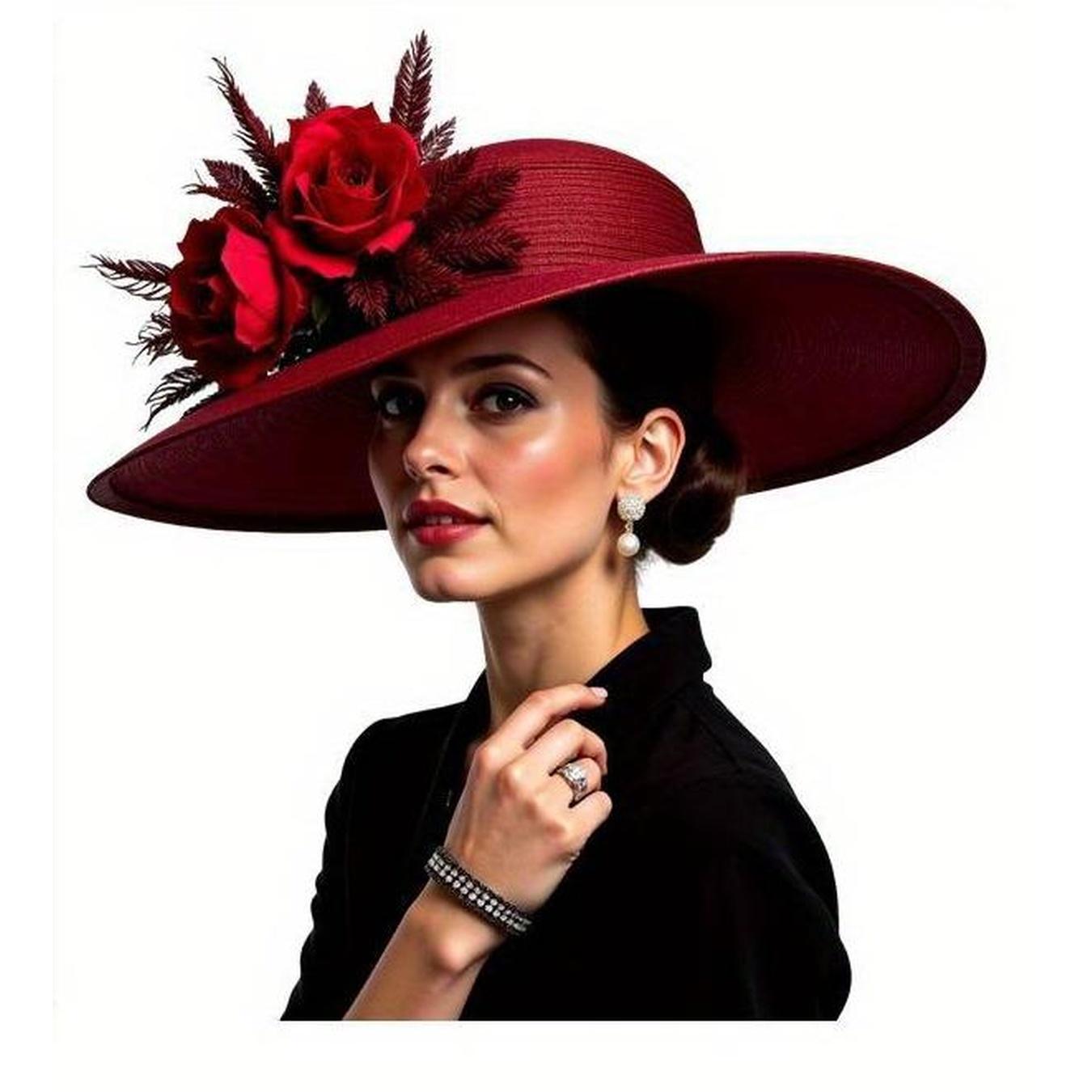 TEMU Red Rose And Elegant Top Hat - Iron-on Transfer Patch, , Washable, T-shirt Creation, Hat Decoration, Hand Bag, Home Decoration, Fashionable