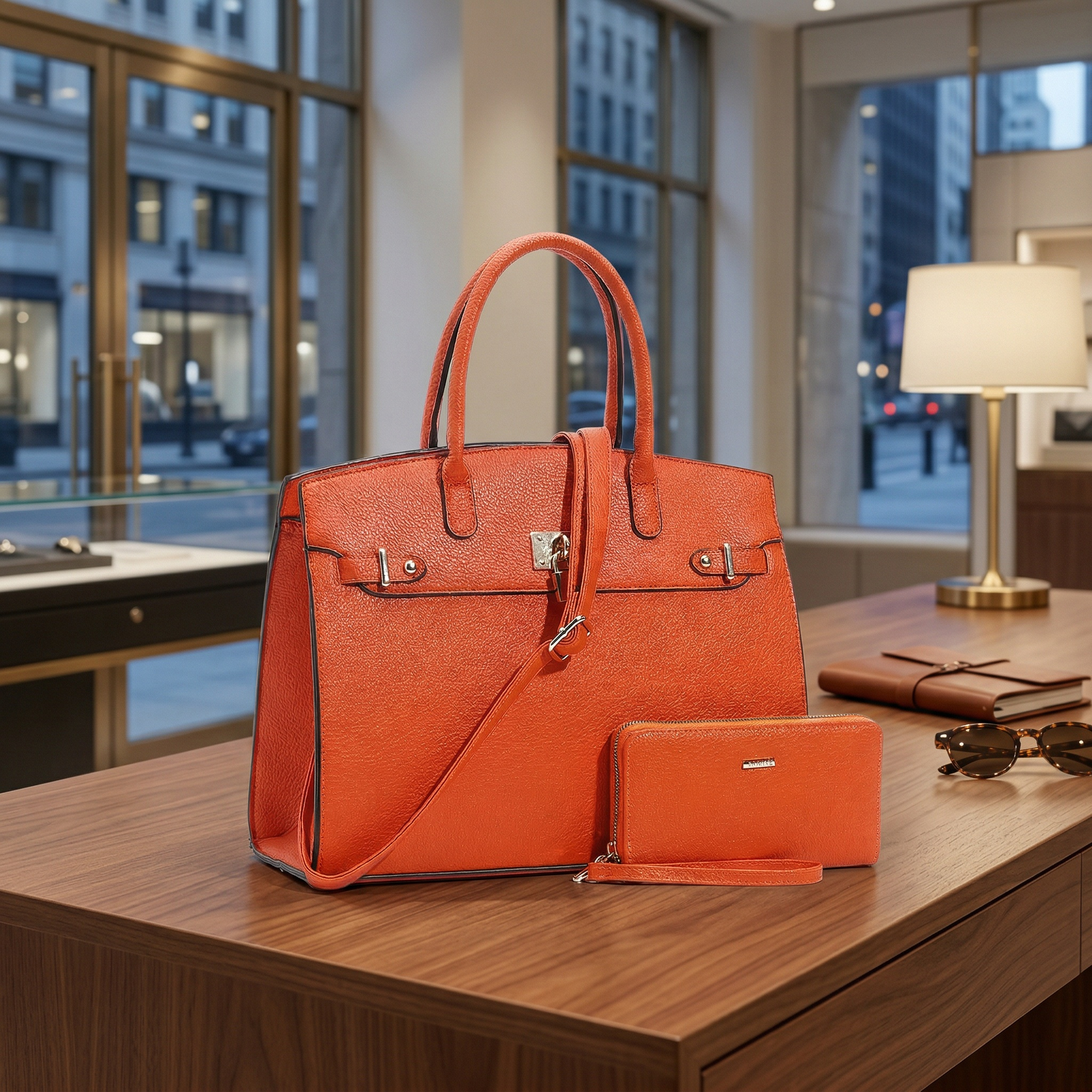 TEMU Bag Set | A Top 2 Handed Bag With A Same Color Zipper Wallet, Women's And Detachable Crossbody Shoulder Strap | Suitable For Office, Business
