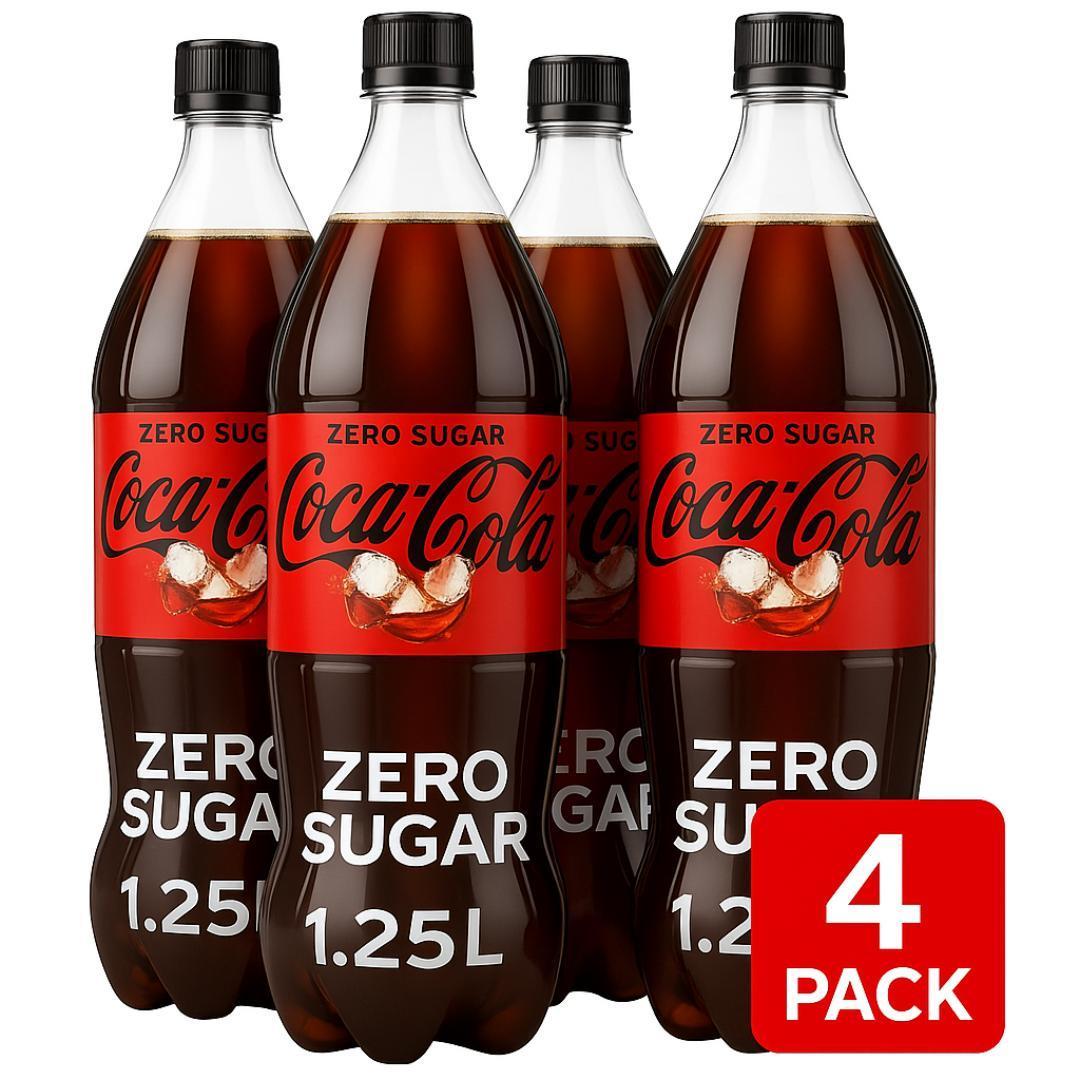 изображение предмета набор из 4 бутылок газировки  -   , 1.25 л, безалкогольный напиток без   | освежающая кола с нулевой калорийностью