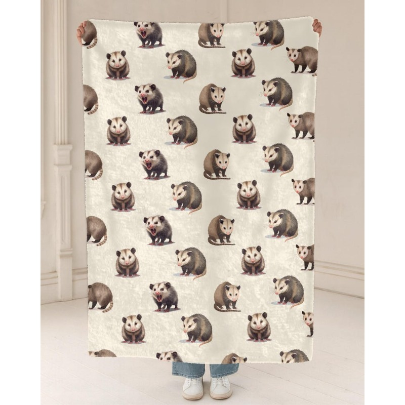 Cute Possum Pattern Plush Throw Blanket Soft Lightweight Portable Cartoon Nap Blanket For Home Office Outdoor Gift