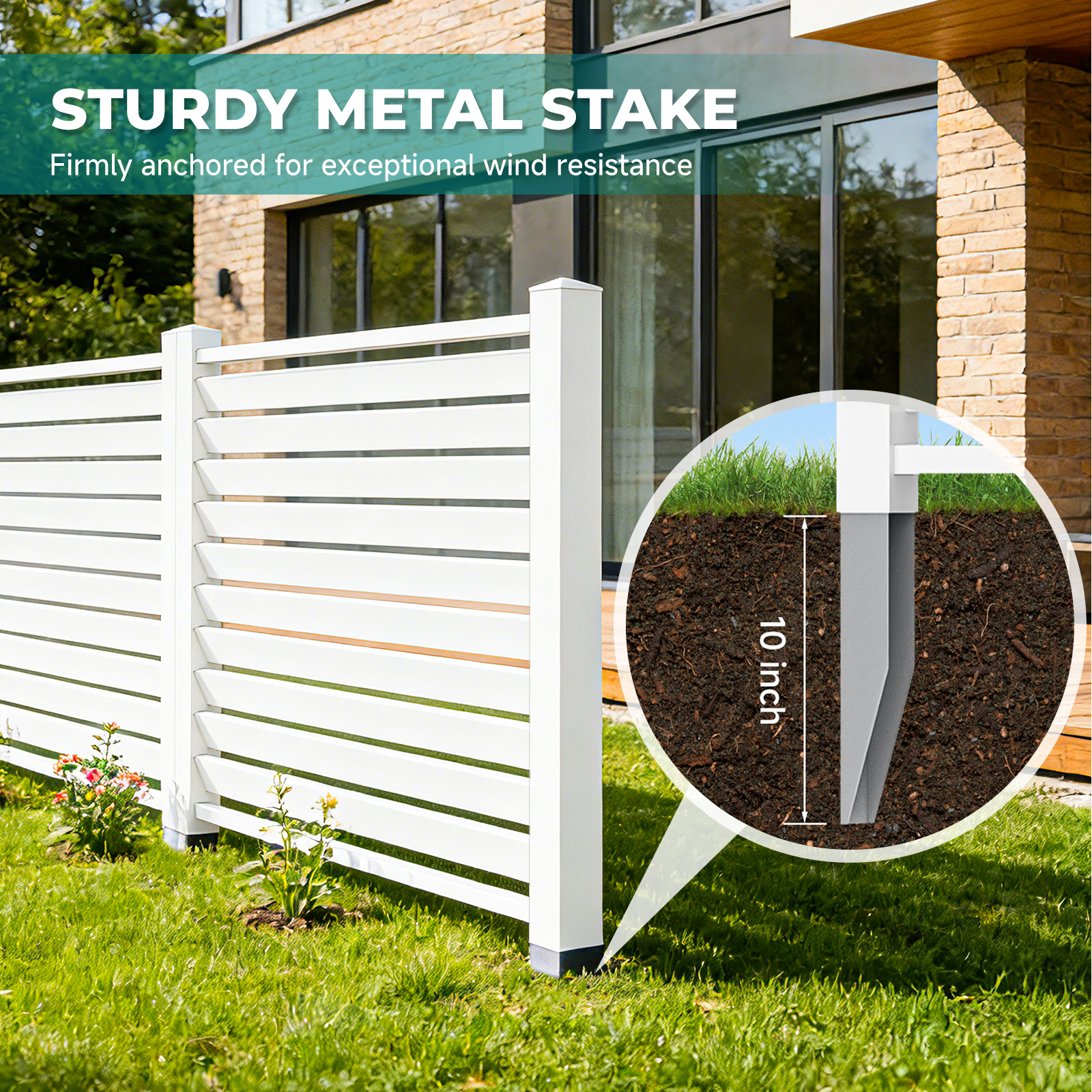 Air Conditioner Fence, White Vinyl Pool Equipment Enclosure Panel with Metal Stakes, Outdoor Trash Can Screen Privacy Fence Panels for Outside