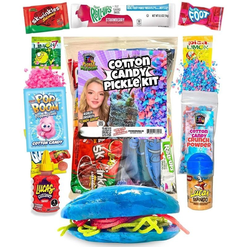 Cotton Candy Pickle Kit- (13 Pcs)-candy Gift-easter Gifts For Kids, Teens, Teen Girl, Boy W Cotton Candy , Sauce, Care Package