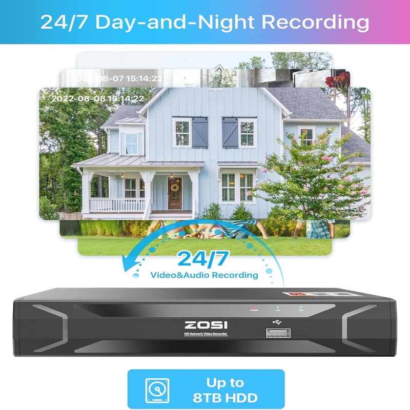5mp 8ch poe security camera system with   265 5mp 8 channel nvr with 2tb hdd 8pcs weatherproof poe ip cameras outdoor indoor human detection 100ft   for   7 recording Product details 0