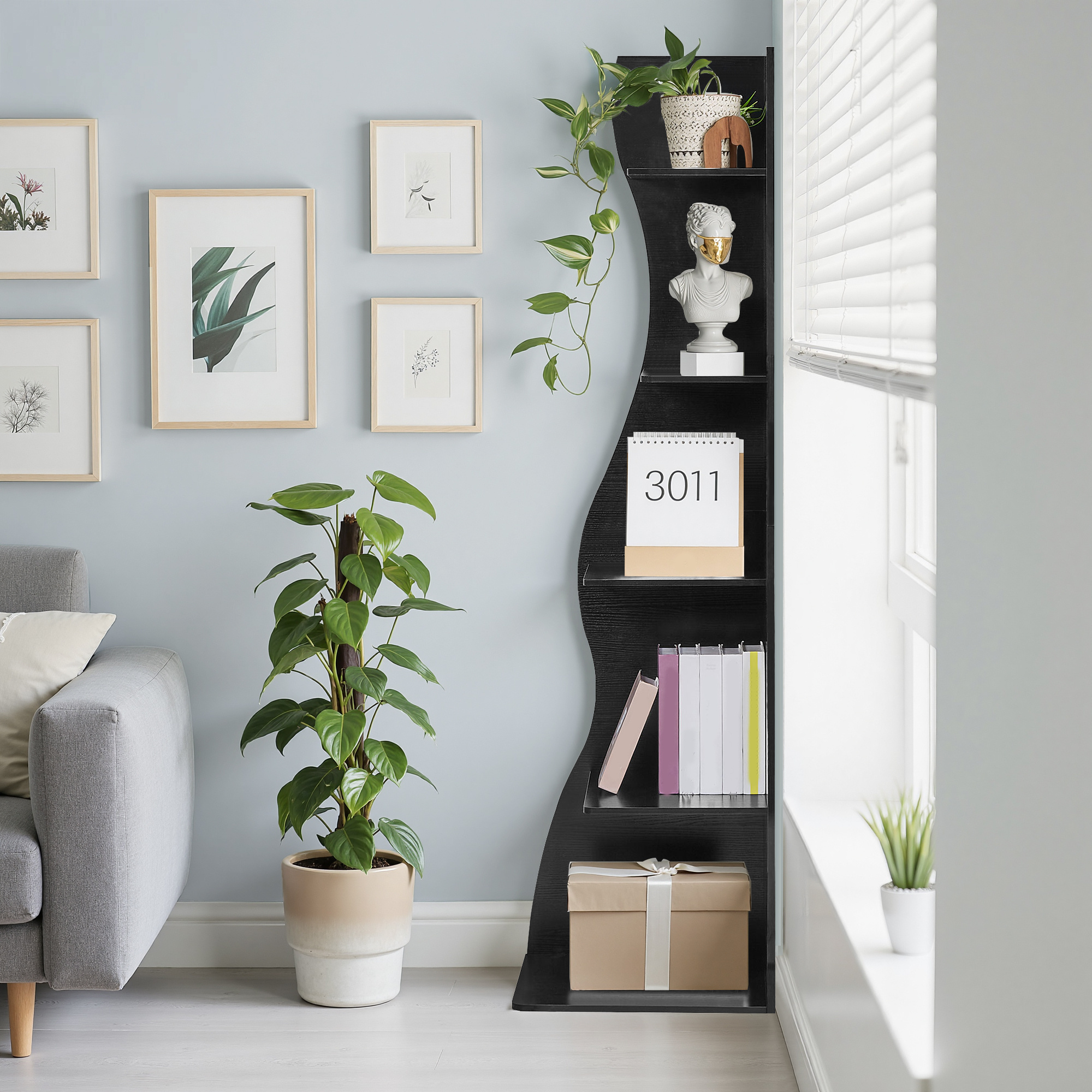 5-Tier Corner Shelf, Modern Wall Corner Bookshelf, Stylish Bookcase Storage Rack for Small Space, Living Room, Bedroom, Home Office