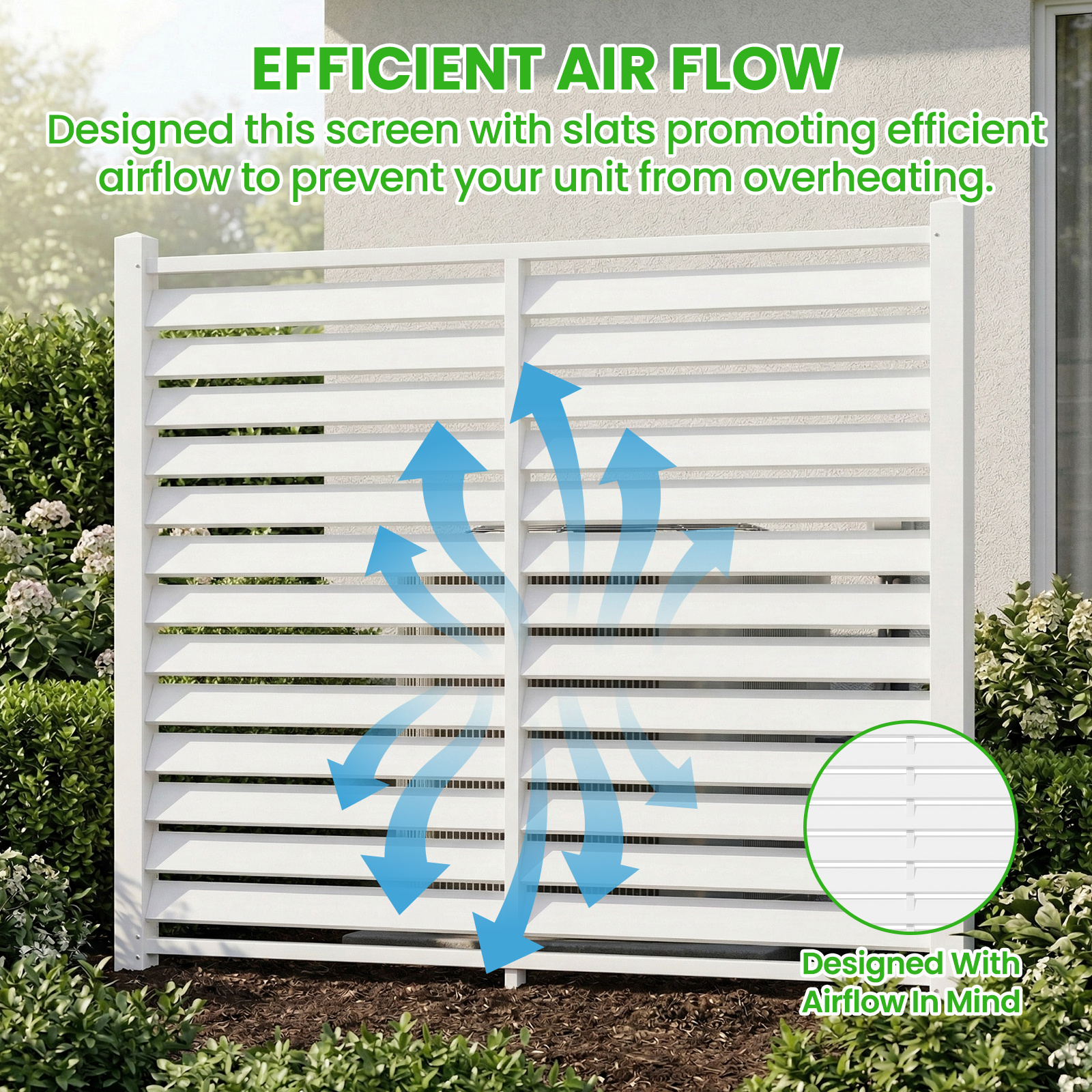Air Conditioner Fence, White Vinyl Pool Equipment Enclosure Panel with Metal Stakes, Outdoor Trash Can Screen Privacy Fence Panels for Outside
