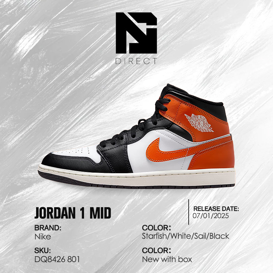 Jordan 1 Mid Black Toe Starfish– Men's Lifestyle Sneakers – shoes for man -Vintage-Autumn & Winter & Spring & Summer-Inspired Running Shoes, Shock-Absorbing Comfort, Gym to Streetwear Casual Wear-Summer Sale- Back to School Gift –DQ8426 801