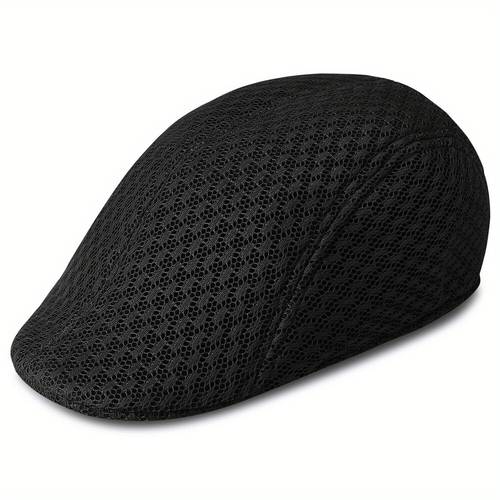 mens summer mesh flat caps breathable duckbill newsboy beret hats with elastic band sun protection hat for golf driving