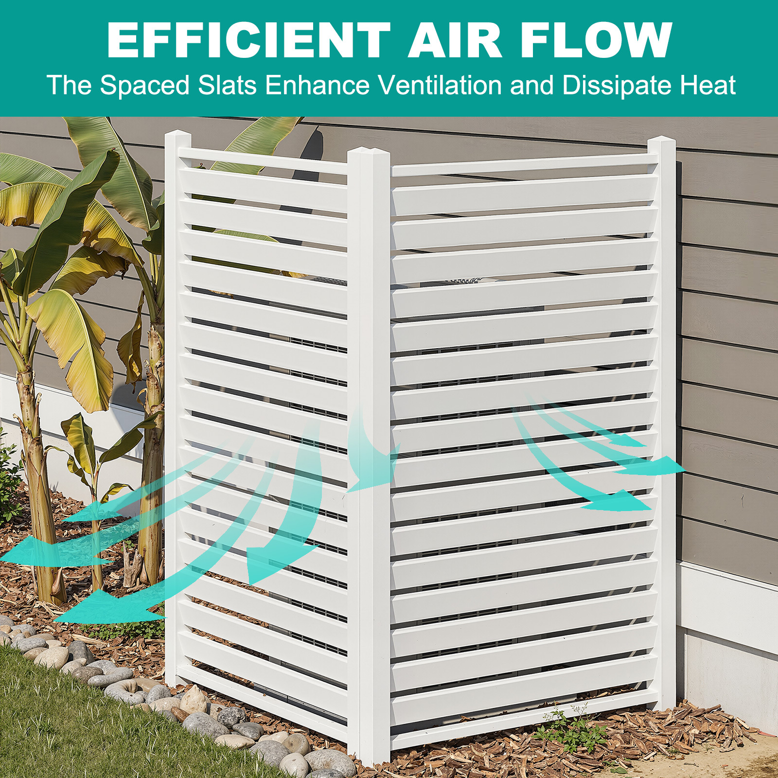 Air Conditioner Fence, White Vinyl Pool Equipment Enclosure Panel with Metal Stakes, Outdoor Trash Can Screen Privacy Fence Panels for Outside