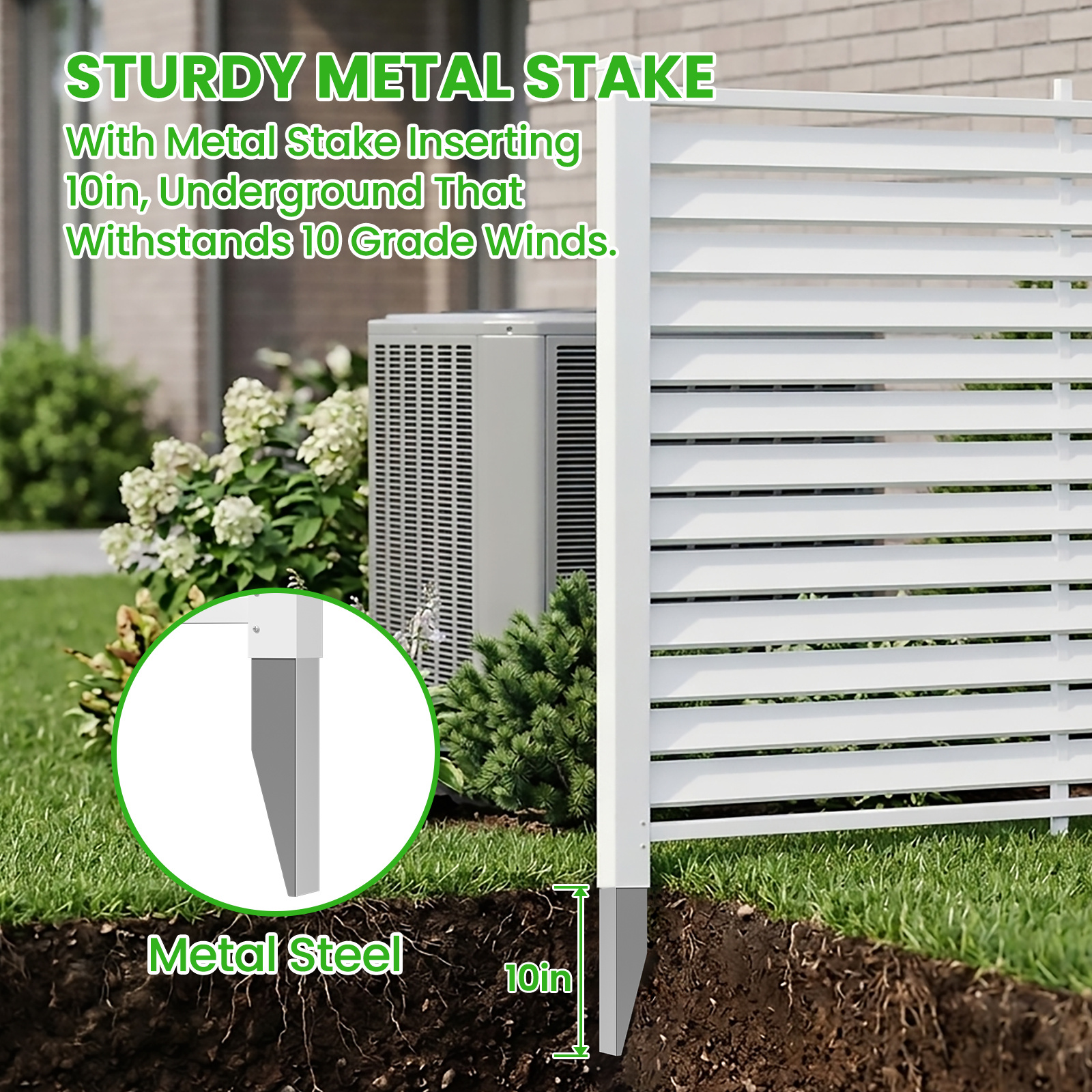 Air Conditioner Fence, White Vinyl Pool Equipment Enclosure Panel with Metal Stakes, Outdoor Trash Can Screen Privacy Fence Panels for Outside