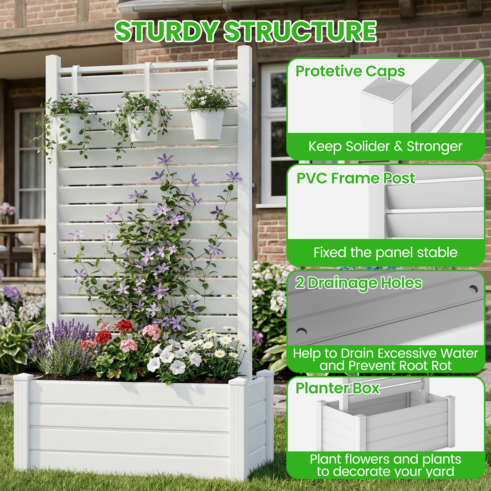 Air Conditioner Fence, White Vinyl Pool Equipment Enclosure Panel with Metal Stakes, Outdoor Trash Can Screen Privacy Fence Panels for Outside