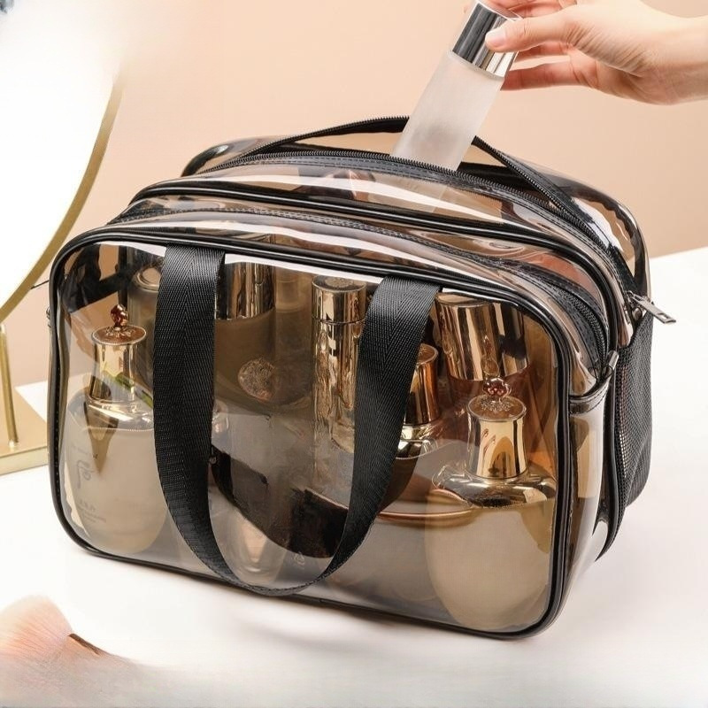 clear makeup pvc bags with secure zipper closure large capacity transparent toiletry pouches for cruise swimming     dates shopping   use office womens handbag organizer
