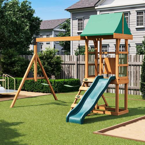 10 5x5 8 ft wooden swing set with canopy sturdy 200kg load safe play