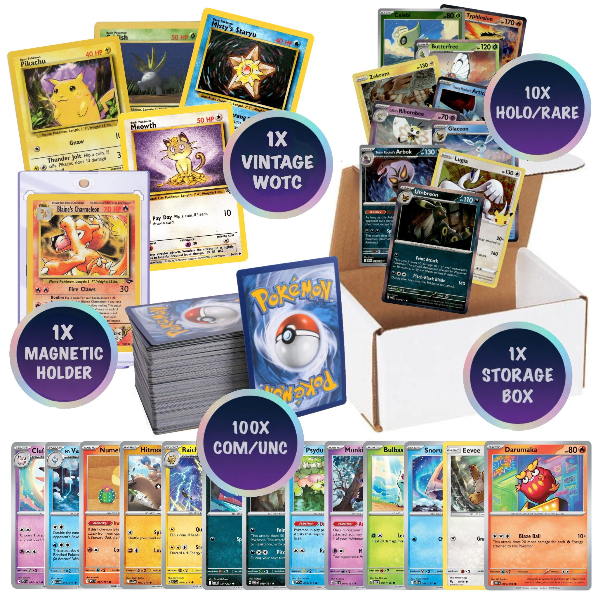 Vintage Pokemon Card Battle Bundle | 111x Pokémon Cards | 1x Vintage WOTC Guaranteed | Holos & Rares Included! | Amazing Gift For Collectors and Kids!