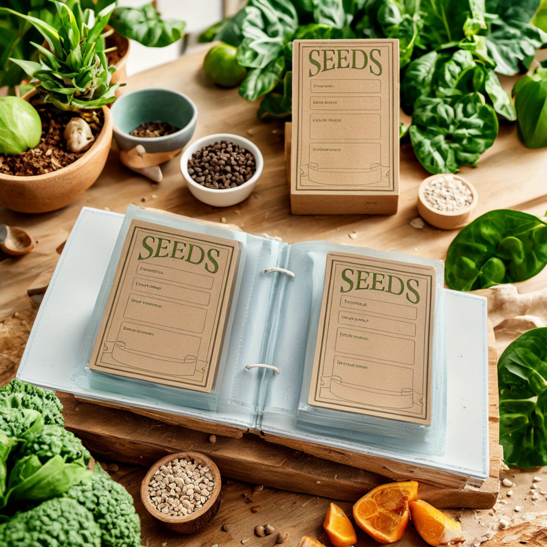 1 PU Seed Storage Album + 716 Envelope Bags - Vintage Sunflower & Vegetable Garden Design, Durable Indoor/Outdoor Organizer for Seed Saving, Mother's Day Gift for Planting Enthusiasts, Seeds for Planting