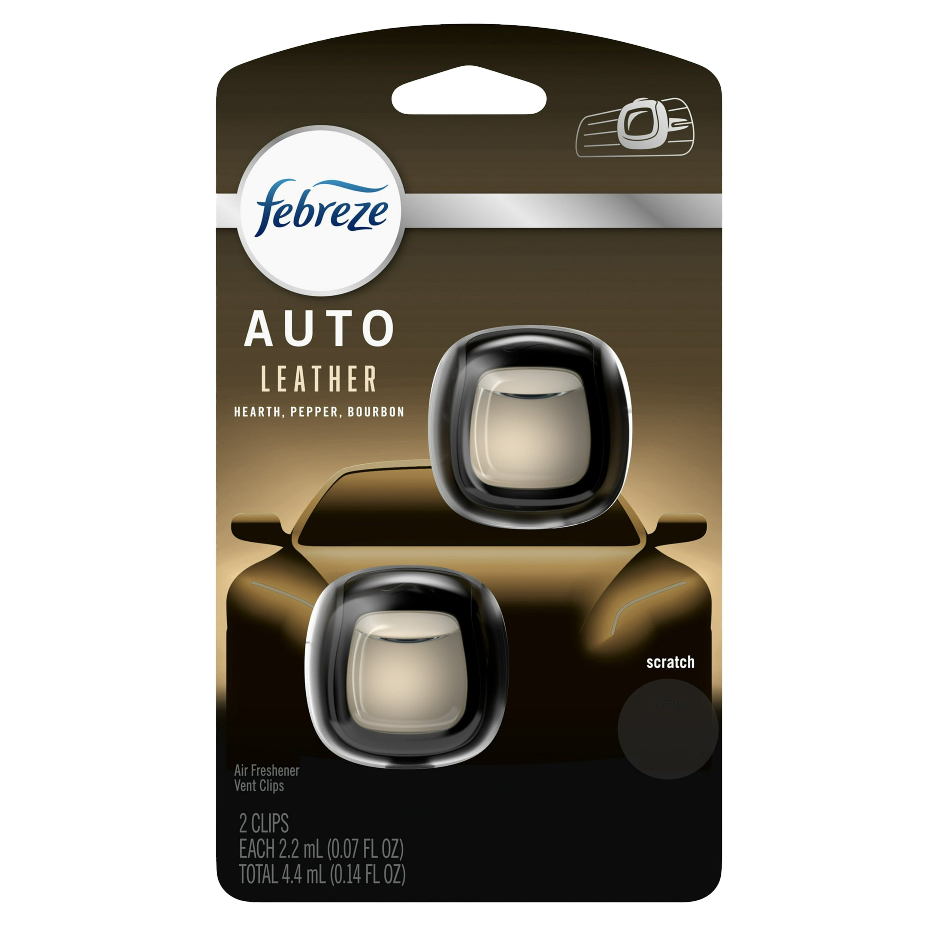 Febreze Vent Clip Air Freshener, Leather Scent Car Vent Clips, Interior Fragrance, 2 Clips