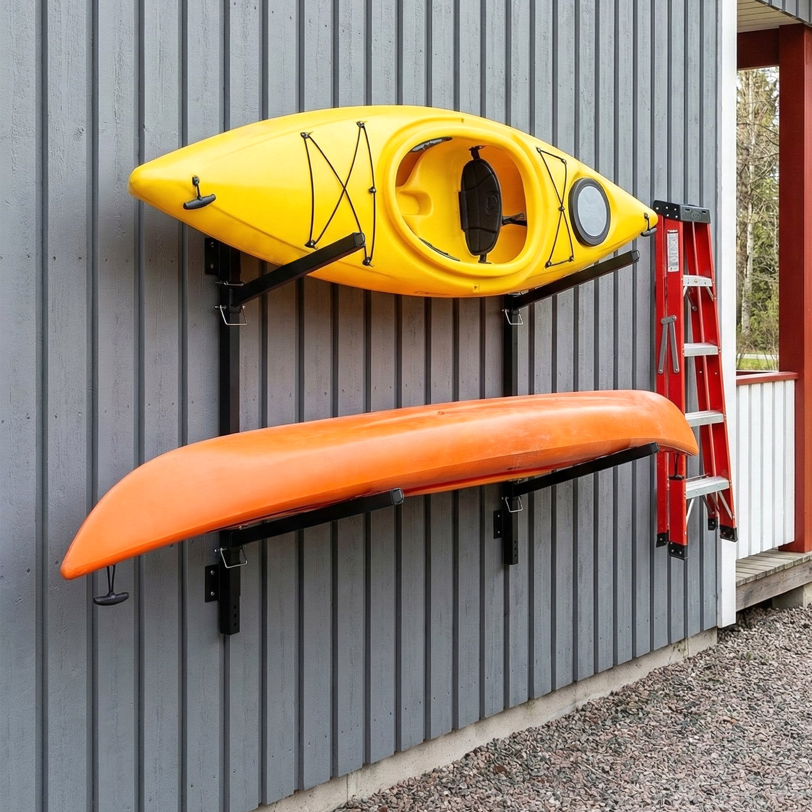 Wall Mount Kayak Storage Rack, 2-tier Heavy Duty Kayak Rack 200lbs Capacity, Kayak Holder For Garage Shed, Indoor Outdoor Storage, Adjustable Kayak Stand For Kayak, Sup, Canoe, Paddle Board