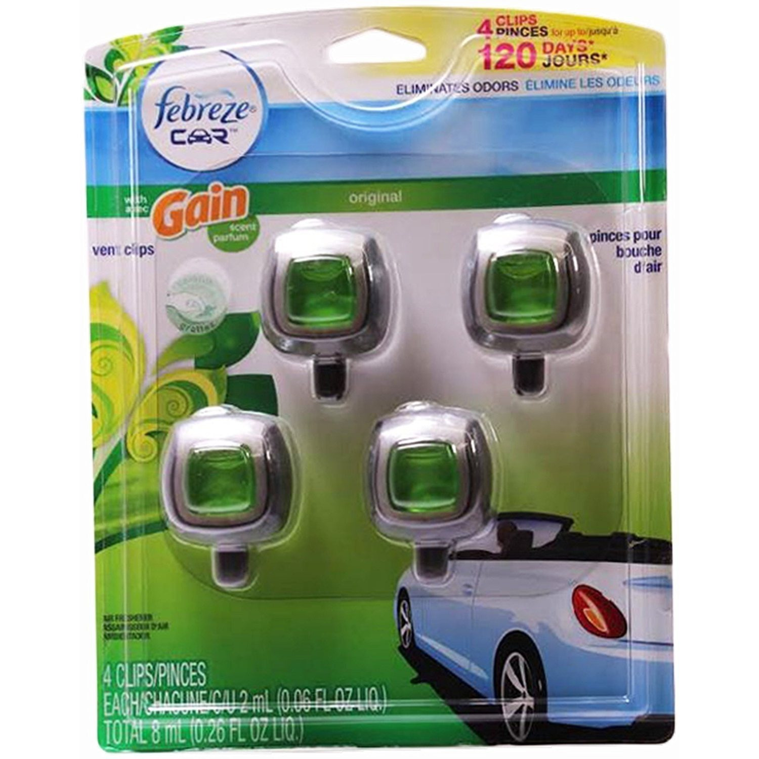 Febreze Vent Clip Air Freshener, Original Scent, Car Odor Eliminator & Freshener Clip, 4 Pack