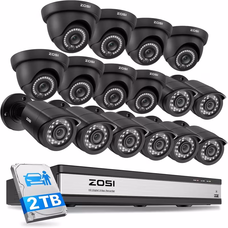 16ch security camera system with 2tb hdd, ai human vehicle detection, 16pcs 1080p outdoor indoor surveillance cameras, , h. 265 16channel 2mp dvr for recording, remote access Product details 0