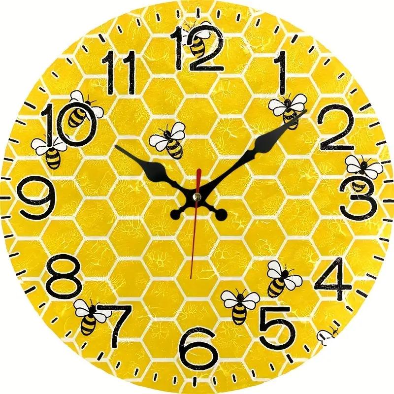 1pc Modern Beehive Wall Clock With Digital Display - Silent Non-tick Japanese Quartz Movement, Yellow Honeycomb Round Suitable, Room, Office - Artificial Frame, Beehive Design, 2d Flat