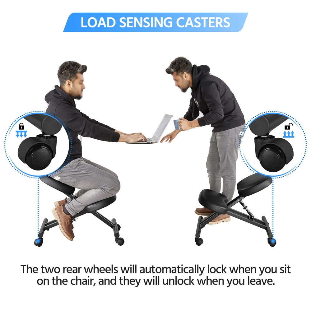 Costoffs Kneeling Chair Adjustable Knee Stool, Ergonomic Posture Chair Swivel Office Chair with Cushion Pad & Flexible Rolling Casters