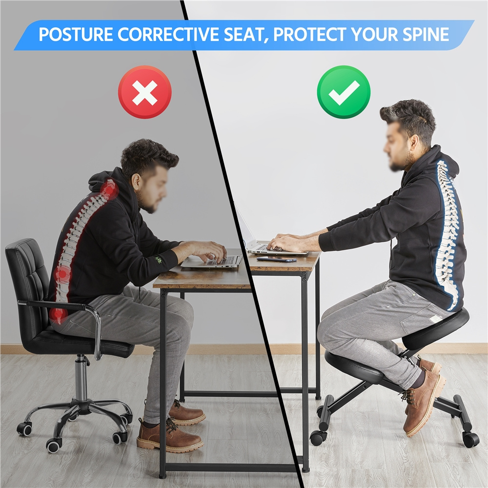 Costoffs Kneeling Chair Adjustable Knee Stool, Ergonomic Posture Chair Swivel Office Chair with Cushion Pad & Flexible Rolling Casters