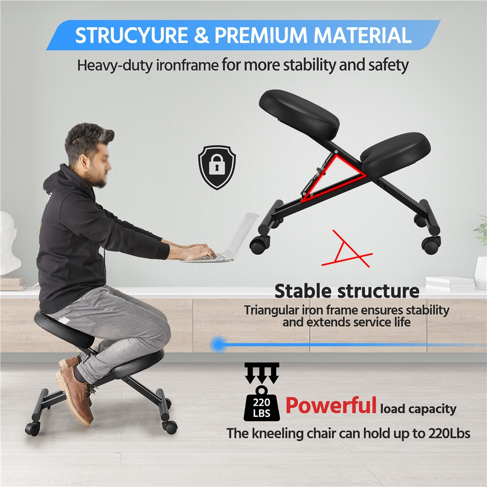 Costoffs Kneeling Chair Adjustable Knee Stool, Ergonomic Posture Chair Swivel Office Chair with Cushion Pad & Flexible Rolling Casters