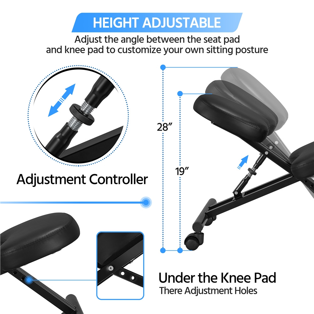 Costoffs Kneeling Chair Adjustable Knee Stool, Ergonomic Posture Chair Swivel Office Chair with Cushion Pad & Flexible Rolling Casters