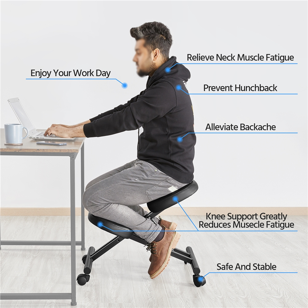 Costoffs Kneeling Chair Adjustable Knee Stool, Ergonomic Posture Chair Swivel Office Chair with Cushion Pad & Flexible Rolling Casters