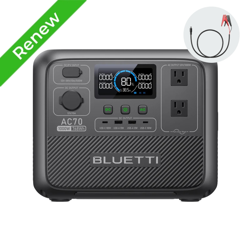 TEMU Bluetti Acid To Dc7909 Cable With Ac70 Portable Power Station, 768wh Battery Backup 1000w Ac Output, Solar Generator For Home Backup Power, Camping & Rv