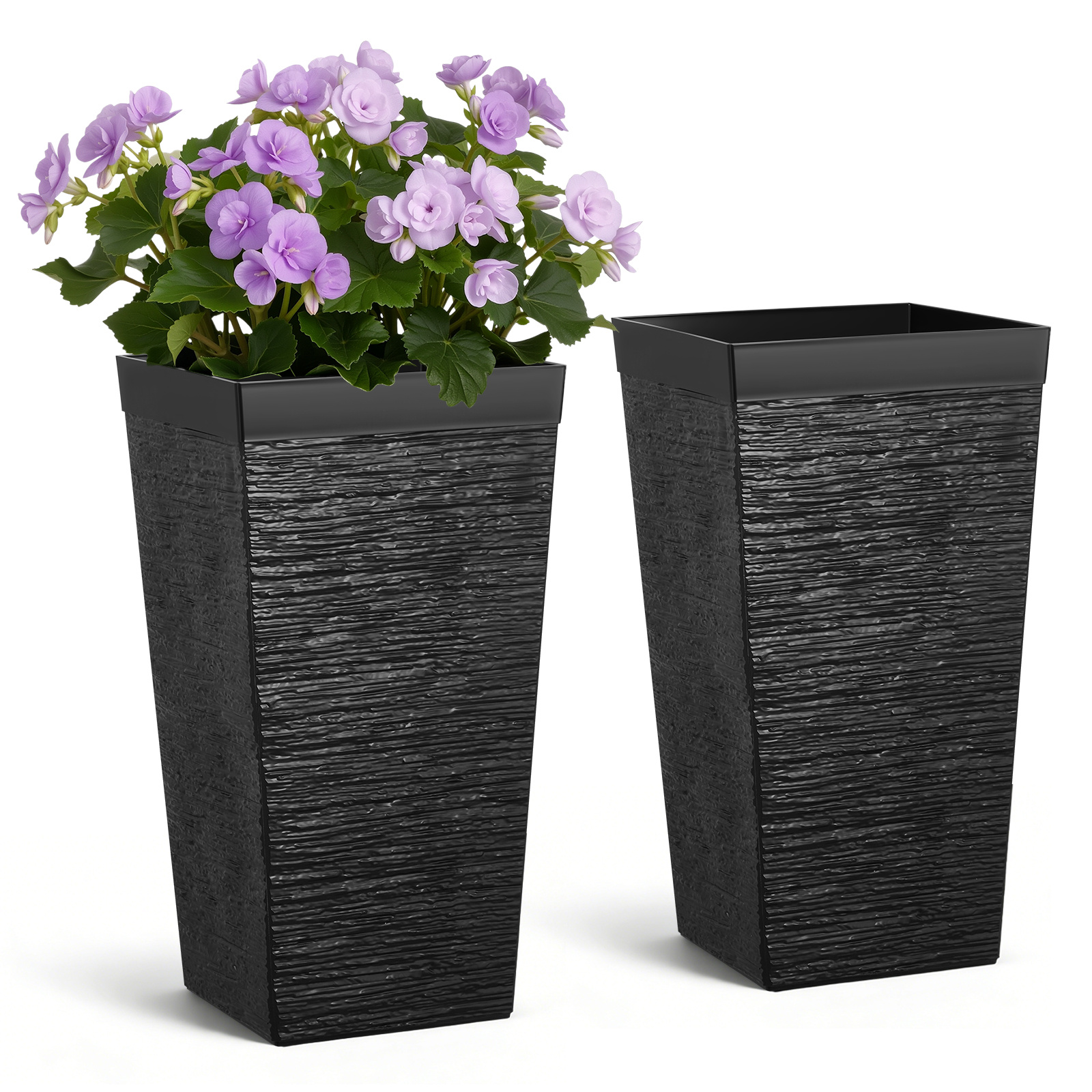   tall planters set of 2 23 inch large outdoor taper planters for outdoor indoor plants front porch plastic   pots with casters inner pot drainage holes for patio garden black