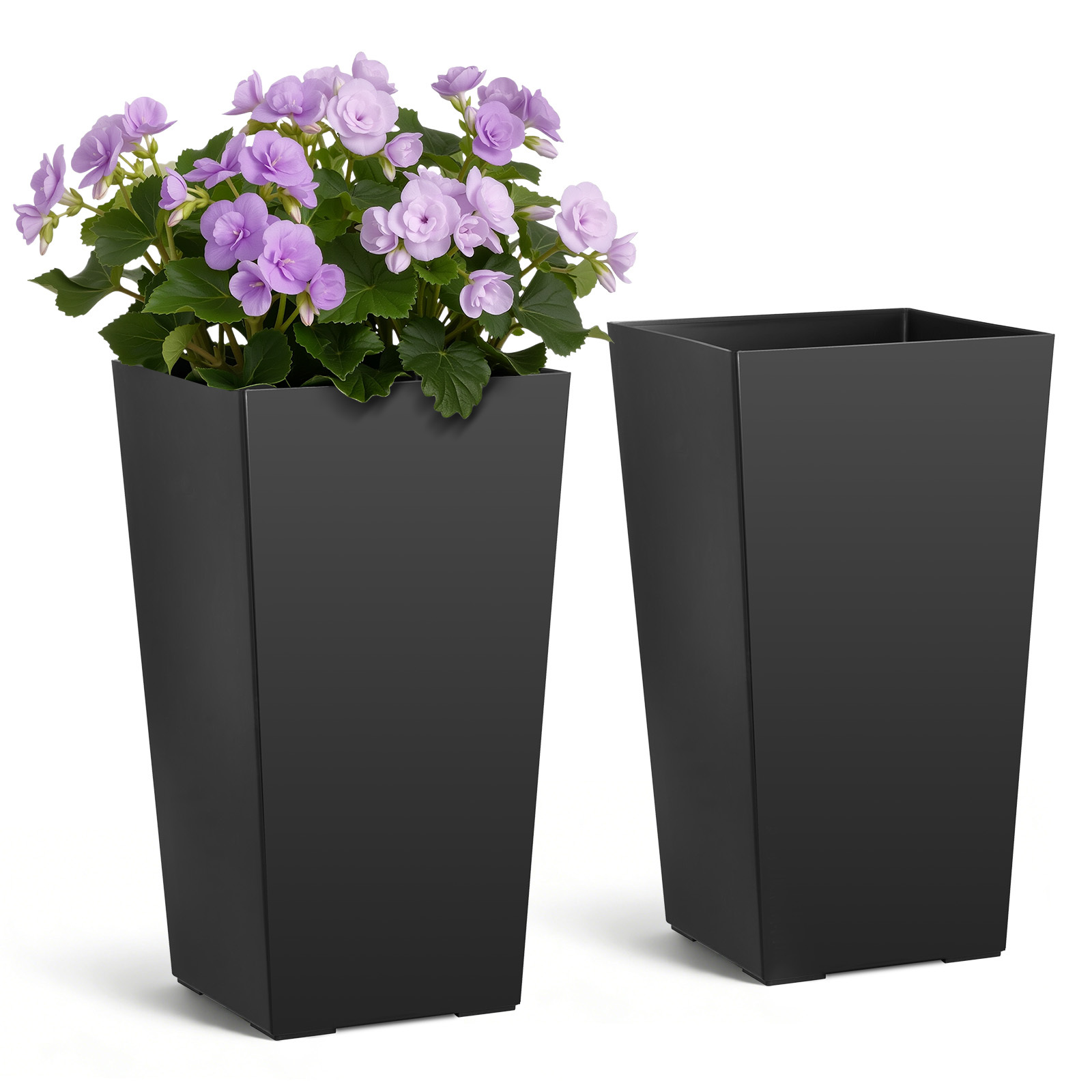   tall planters set of 2 22 inch large outdoor taper planters for outdoor indoor plants front porch plastic   pots with casters inner pot drainage holes for patio garden black