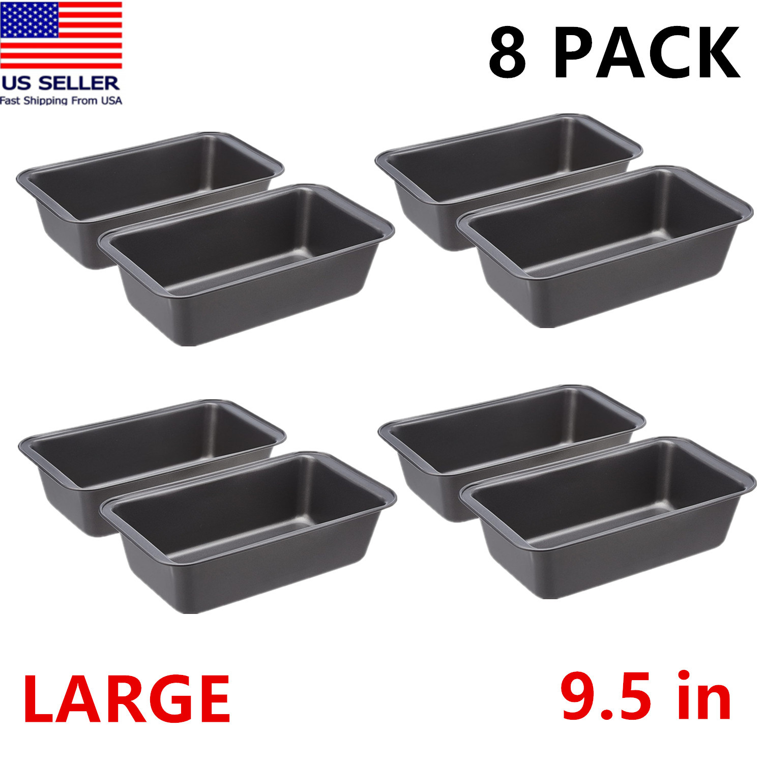 TEMU 8 Pack Large Rectangular Baking Bread Loaf Pan, For Banana Bread, & Casseroles – Heavy Duty Steel, Dishwasher Safe, Oven Safe, 9.5 X 5 Inch