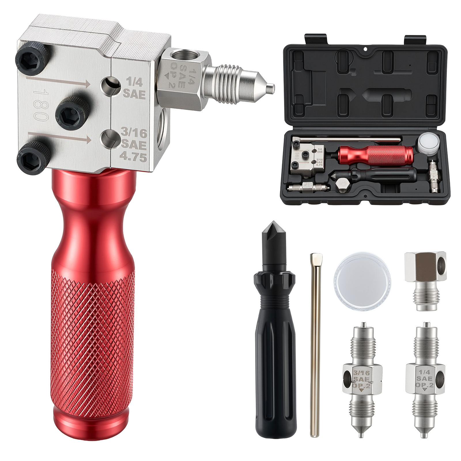 TEMU Vevor Brake Line Tool Kit, 45° Single & Double Flare Tool For 3/16", 1/4" Copper Tubing - With 2 Dies, Deburring Tool & Toolbox For Automotive