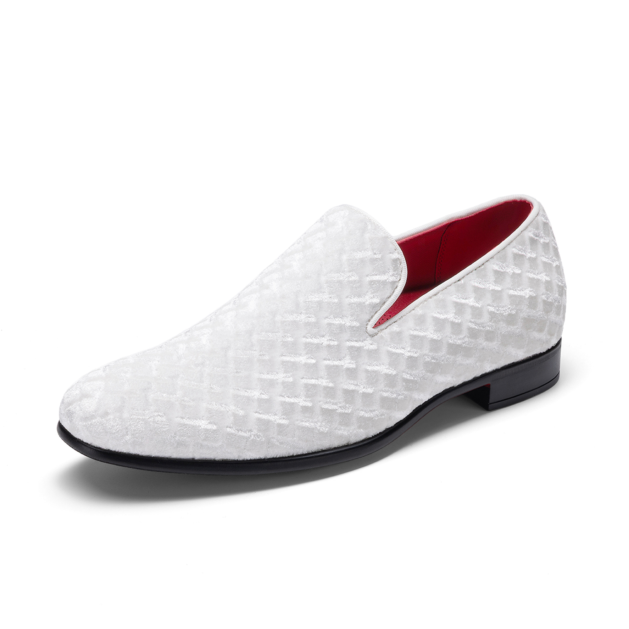 white and red dress shoes Mens Baroque Embossed Velvet Loafers Wedding Prom After Midnight 7017 10.5 Casual Oxford Shoe Commander White Hybrid Dress Shoes
