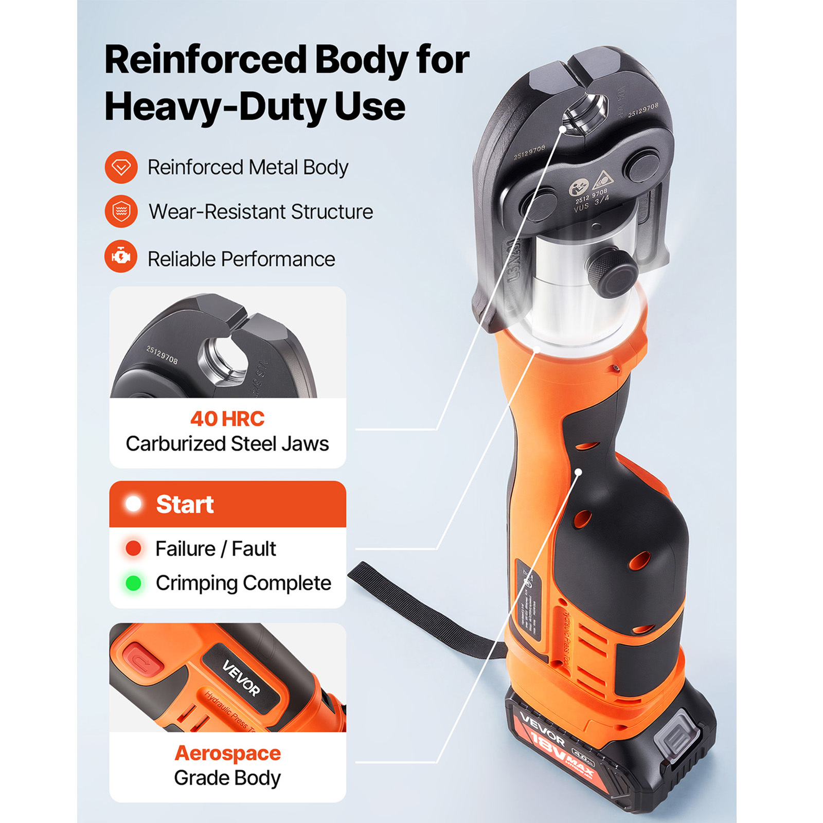 press tool 18v electric crimping tool for 1 2 3 4   4   2 copper pipes 32kn press tool compatible with   with 6 vus   2pcs 4ah batteries charger toolbox Product details 4