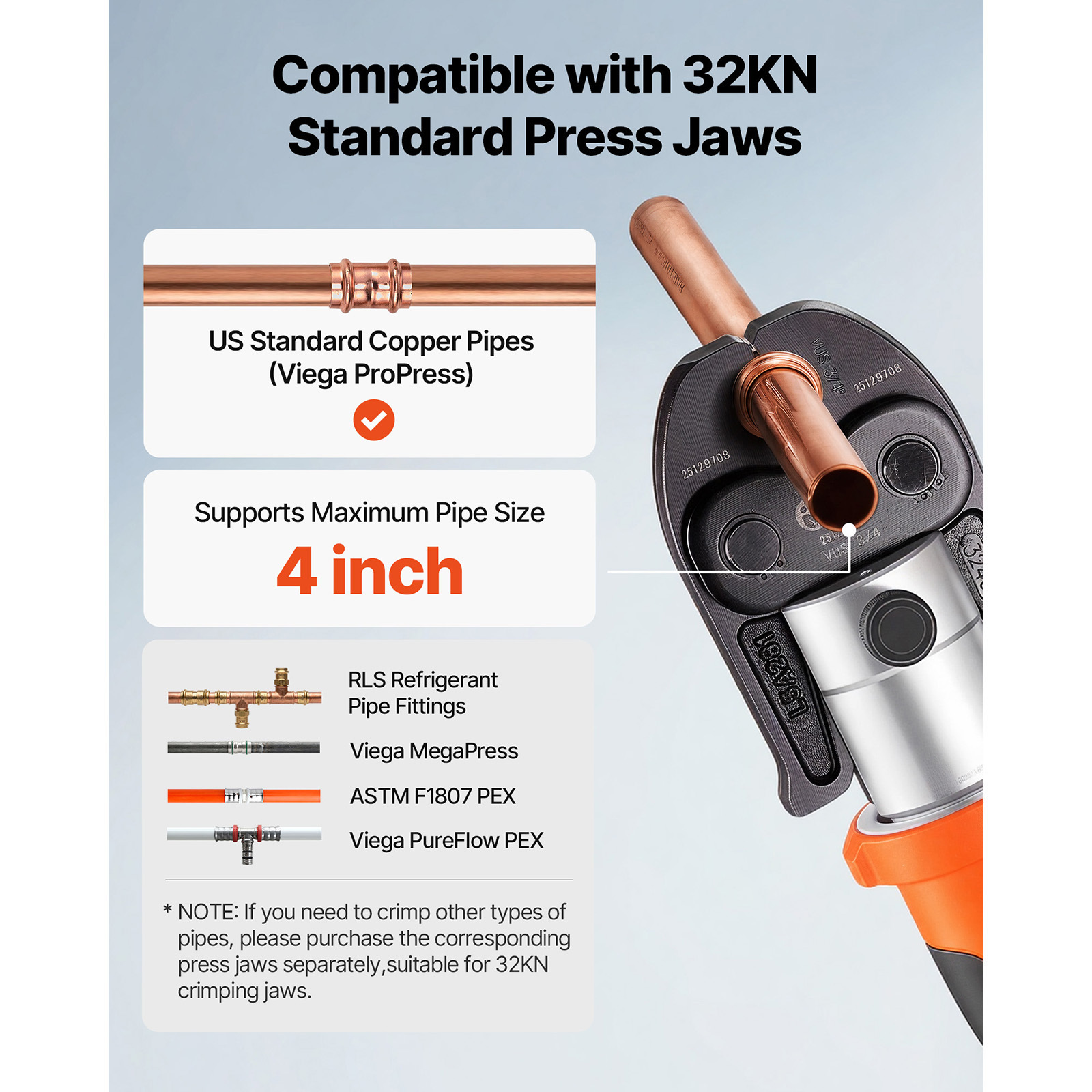 press tool 18v electric crimping tool for 1 2 3 4   4   2 copper pipes 32kn press tool compatible with   with 6 vus   2pcs 4ah batteries charger toolbox Product details 2
