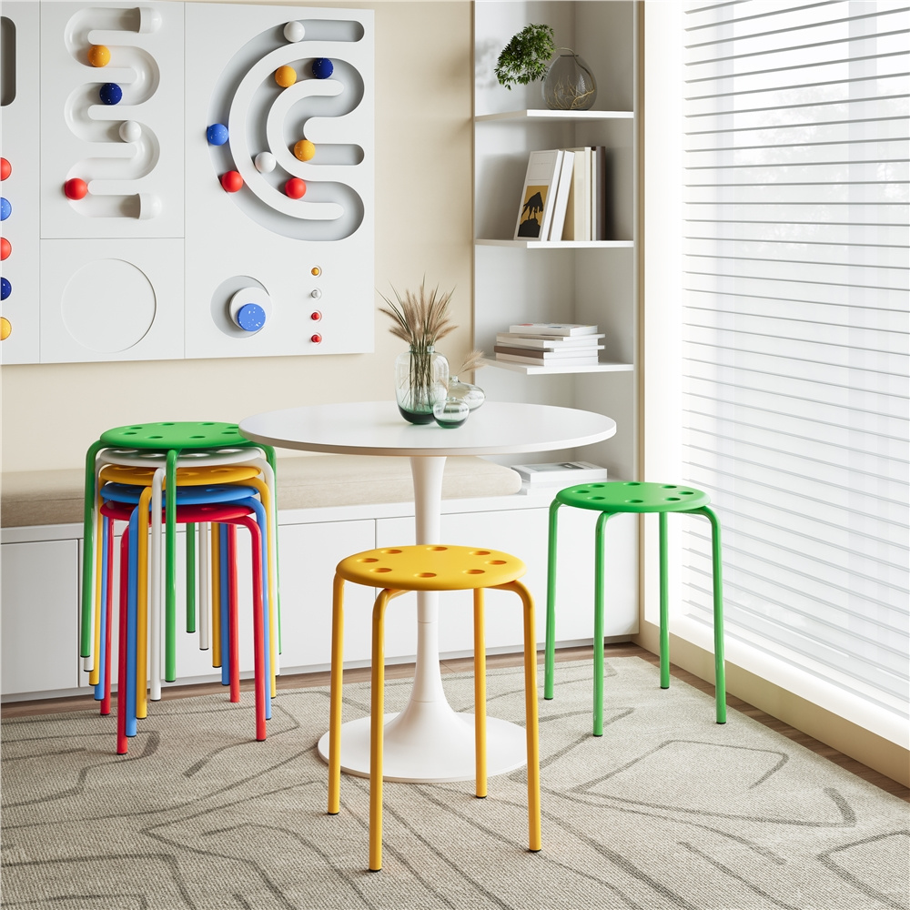 TEMU 17.3in Plastic Stackable Stools, Portable Colorful Stack Nesting Stools, Decoration Round Chairs, Flexible Seating Pack Of 5