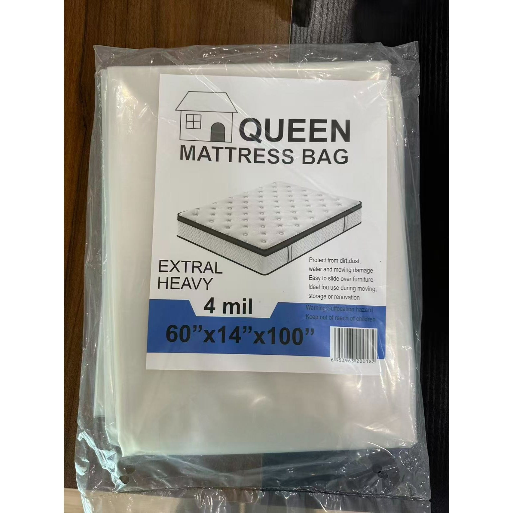 TEMU 4mil Queen Size Mattress Bag Extremly Heavy Duty Used For Moving And Storage Water Proof Multi Times Use For All Queen Size Mattress -put Design