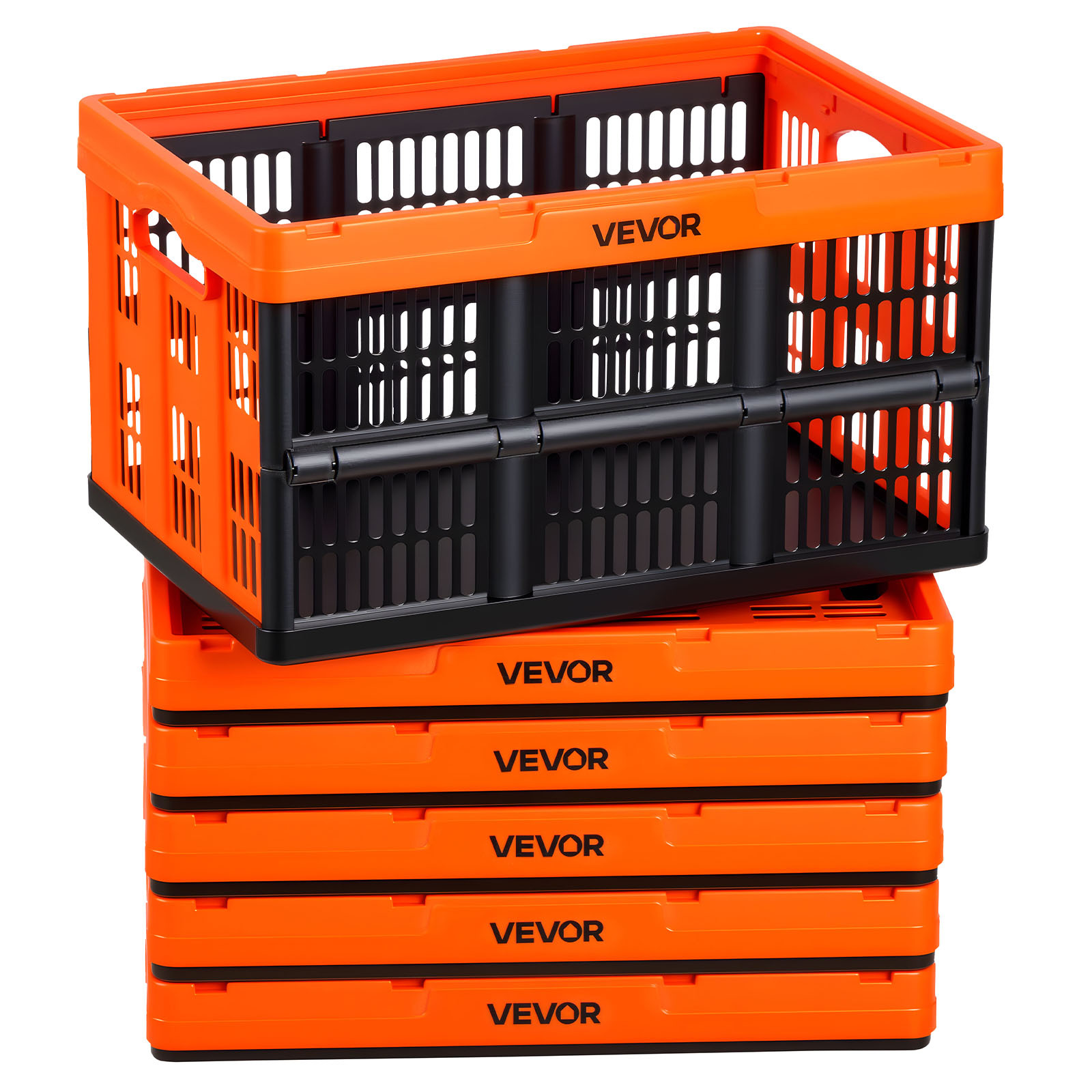 TEMU Vevor Plastic Collapsible Storage Bins, 45l , Stackable Folding Storage Crates With Handles, Holds 33 Lbs Per Bin, Foldable Heavy Duty